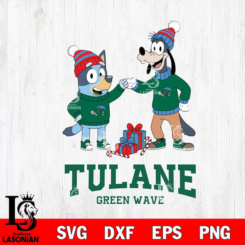 Tulane Green Wave Bluey With Goofy Christmas File Cut, NCAA SVG DXF EPS PNG FILE, Digital Download,Instant Download, Silhouette