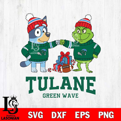Tulane Green Wave Bluey With Grinch Christmas File Cut, NCAA SVG DXF EPS PNG FILE, Digital Download,Instant Download, Silhouette