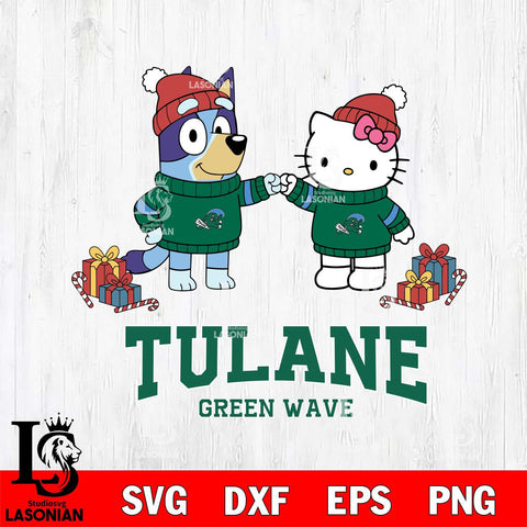 Tulane Green Wave Bluey With Hello kitty Christmas File Cut, NCAA SVG DXF EPS PNG FILE, Digital Download,Instant Download, Silhouette