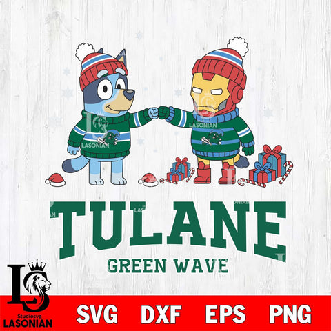 Tulane Green Wave Bluey With Iron man Christmas File Cut, NCAA SVG DXF EPS PNG FILE, Digital Download,Instant Download, Silhouette