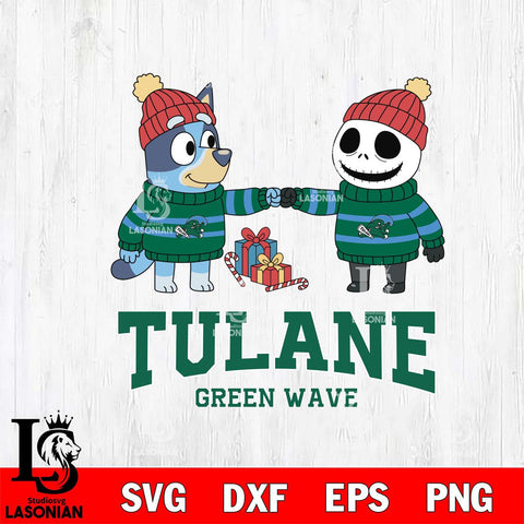 Tulane Green Wave Bluey With Jack Skellington Christmas File Cut, NCAA SVG DXF EPS PNG FILE, Digital Download,Instant Download, Silhouette