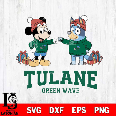 Tulane Green Wave Bluey With Mickey Christmas File Cut, NCAA SVG DXF EPS PNG FILE, Digital Download,Instant Download, Silhouette