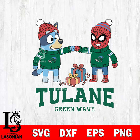 Tulane Green Wave Bluey With Spider man Christmas File Cut, NCAA SVG DXF EPS PNG FILE, Digital Download,Instant Download, Silhouette