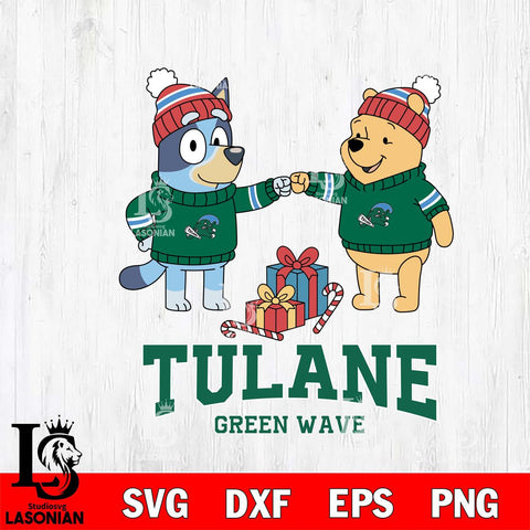 Tulane Green Wave Bluey With Winnie The Pooh Christmas File Cut, NCAA SVG DXF EPS PNG FILE, Digital Download,Instant Download, Silhouette