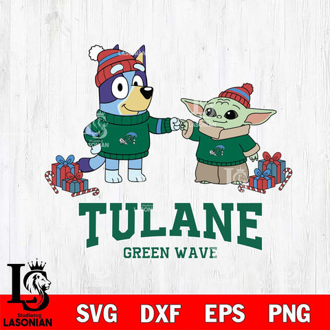 Tulane Green Wave Bluey With Yoda Christmas File Cut, NCAA SVG DXF EPS PNG FILE, Digital Download,Instant Download, Silhouette