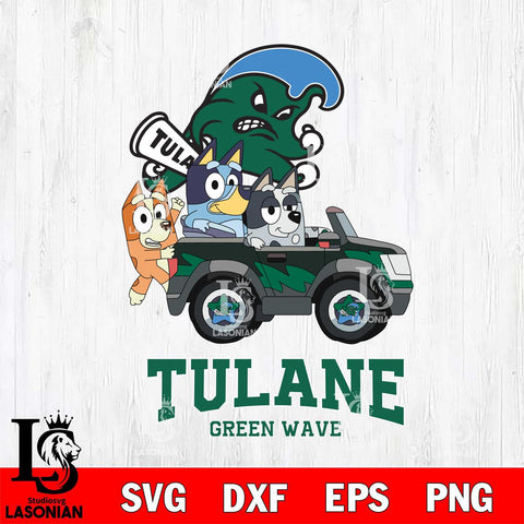 Tulane Green Wave Bluey friends car Svg Eps Dxf Png File, NCAA svg, Digital Download, Instant Download