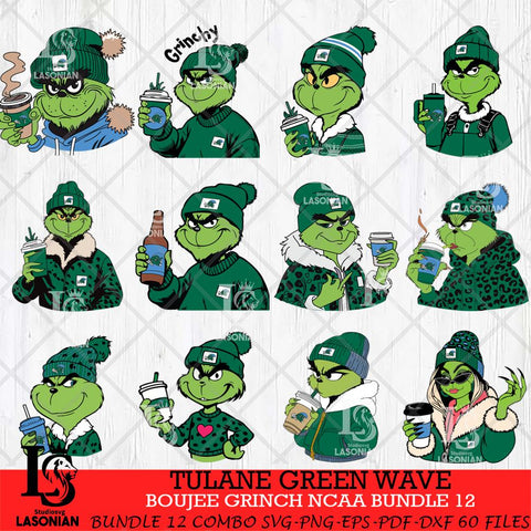 Tulane Green Wave Boujee Grinch NCAA Bundle 12 SVG Eps Dxf Png File, Digital Download, Instant Download