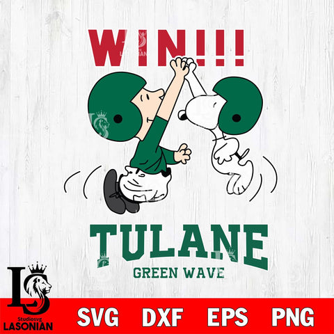 Tulane Green Wave Charlie Brown and Snoopy Win Svg Eps Dxf Png File, NCAA svg , Digital Download , Instant Download, Cricut File