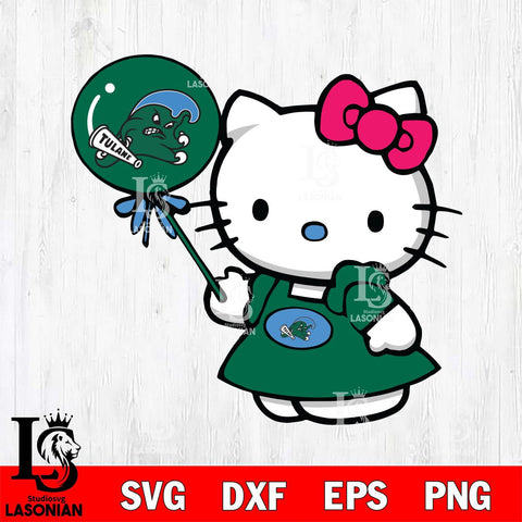 Tulane Green Wave Cute Hello Kitty 2 Svg Eps Dxf Png File, Digital Download, Instant Download