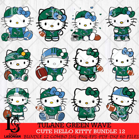 Tulane Green Wave Cute Hello Kitty Bundle 12 SVG Eps Dxf Png File, NCAA Bundle svg, Digital Download, Instant Download