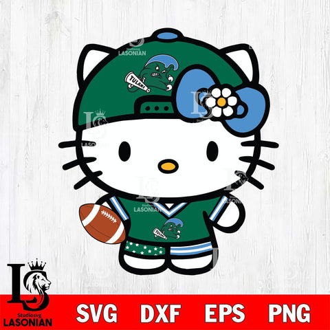 Tulane Green Wave Cute Hello Kitty Football 10 Svg Eps Dxf Png File, NCAA svg, Digital Download, Instant Download