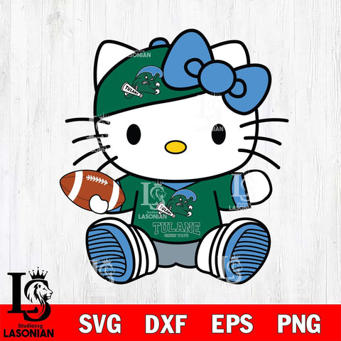 Tulane Green Wave Cute Hello Kitty Football 11 Svg Eps Dxf Png File, NCAA svg, Digital Download, Instant Download