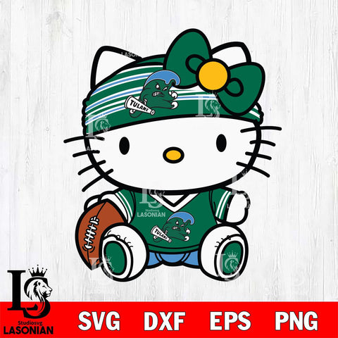 Tulane Green Wave Cute Hello Kitty Football 12 Svg Eps Dxf Png File, NCAA svg, Digital Download, Instant Download