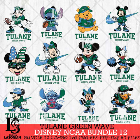 Tulane Green Wave Disney NCAA Bundle Svg PNG 12 Svg Eps Dxf Png File, Digital Download