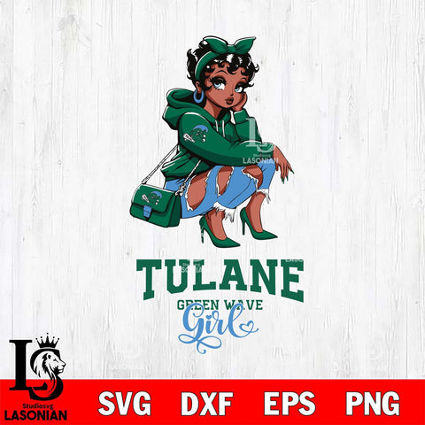Tulane Green Wave Fashion Black Fan Girl Betty Boop, Svg Eps Dxf Png File, Digital Download