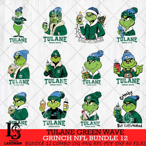 Tulane Green Wave Grinch NCAA  Bundle 12 SVG Eps Dxf Png File, Digital Download, Instant Download