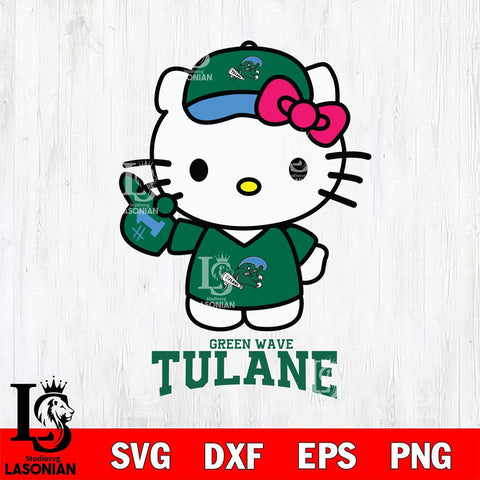 Tulane Green Wave Hello Kitty Best Fan Svg Eps Dxf Png File, Digital Download, Instant Download