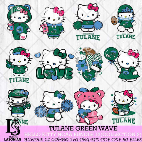 Tulane Green Wave Hello Kitty Bundle 12 SVG Svg Eps Dxf Png File, Digital Download, Instant Download