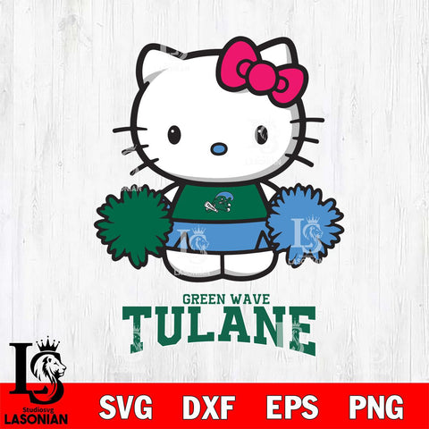 Tulane Green Wave Hello Kitty Cheerleader 2 Svg Eps Dxf Png File, Digital Download, Instant Download