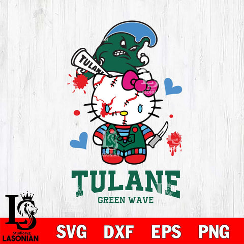 Tulane Green Wave Hello Kitty Horror 2 Svg Eps Dxf Png File, Digital Download