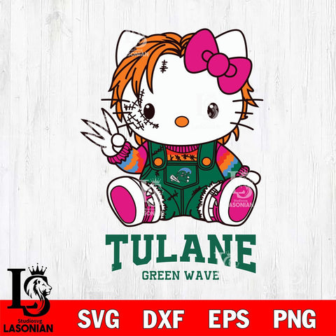 Tulane Green Wave Hello Kitty Horror Svg Eps Dxf Png File, Digital Download