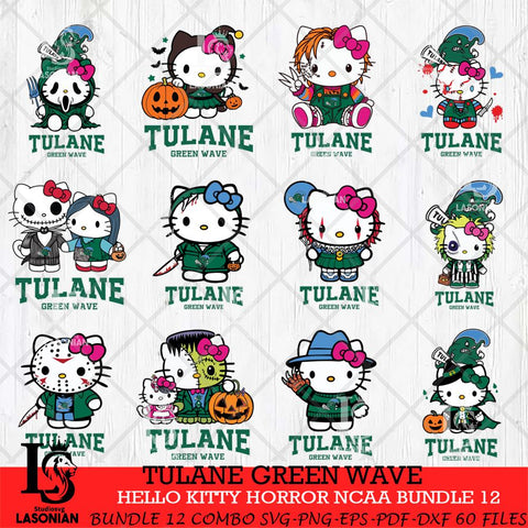 Tulane Green Wave Hello Kitty Horror NCAA Bundle 12 SVG Svg Eps Dxf Png File, Digital Download