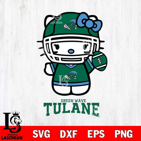 Tulane Green Wave Hello Kitty NCAA 1 Svg Eps Dxf Png File, Digital Download, Instant Download