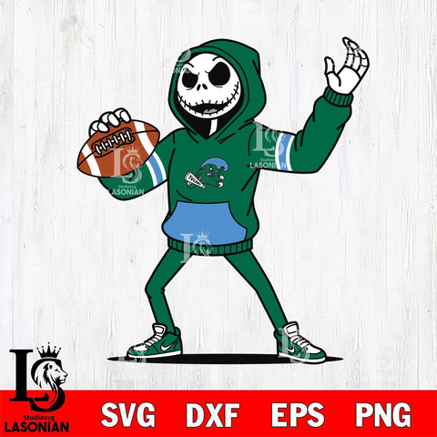 Tulane Green Wave Jack Skellington Football Christmas File Cut, NCAA SVG DXF EPS PNG FILE, Digital Download , Criucut , Silhouette
