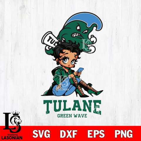Tulane Green Wave Style Black Fan Girl Betty Boop, Svg Eps Dxf Png File, Digital Download