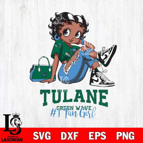Tulane Green Wave #1 Black Fan Girl Betty Boop, Svg Eps Dxf Png File, Digital Download