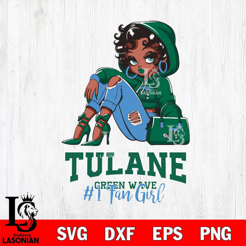 Tulane Green Wave #1 beauty Black Fan Girl, Svg Eps Dxf Png File, Digital Download