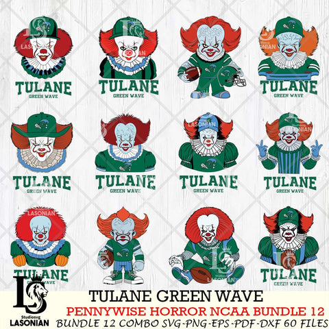 Tulane Green Wave  Pennywise Horror NCAA Bundle 12 SVG Svg Eps Dxf Png File, Digital Download