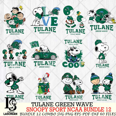 Tulane Green Wave  Snoopy NCAA Bundle 12 SVG Svg Eps Dxf Png File, Digital Download