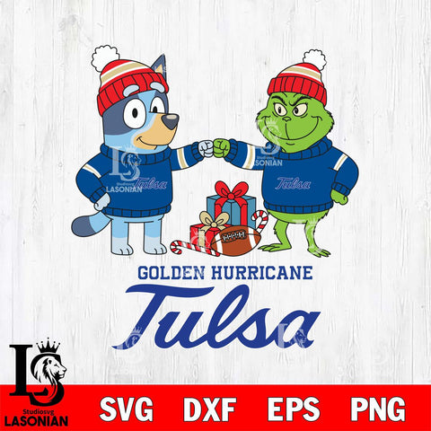 Tulsa Golden Hurricane Bluey With Grinch Christmas File Cut, NCAA SVG DXF EPS PNG FILE, Digital Download,Instant Download, Silhouette