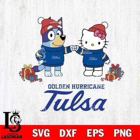 Tulsa Golden Hurricane Bluey With Hello kitty Christmas File Cut, NCAA SVG DXF EPS PNG FILE, Digital Download,Instant Download, Silhouette