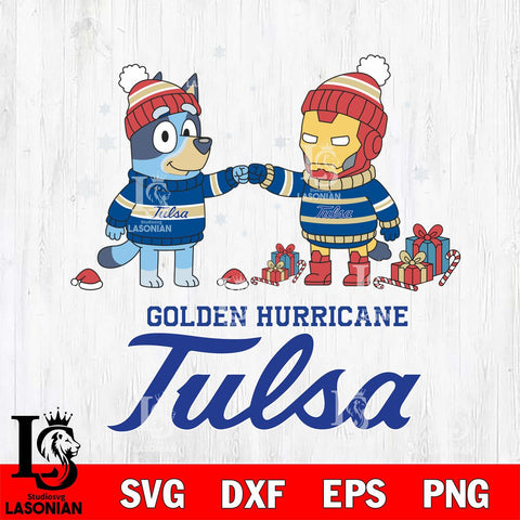 Tulsa Golden Hurricane Bluey With Iron man Christmas File Cut, NCAA SVG DXF EPS PNG FILE, Digital Download,Instant Download, Silhouette