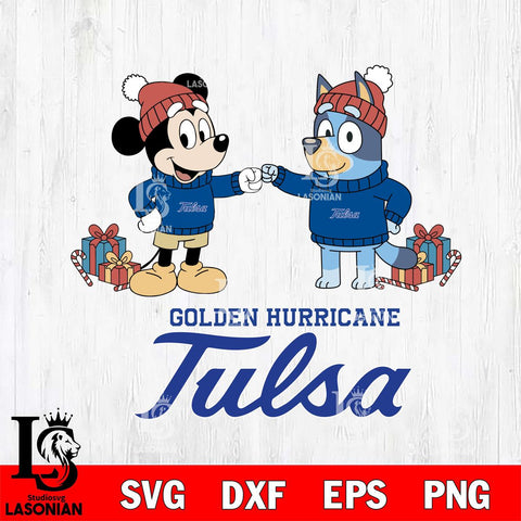 Tulsa Golden Hurricane Bluey With Mickey Christmas File Cut, NCAA SVG DXF EPS PNG FILE, Digital Download,Instant Download, Silhouette