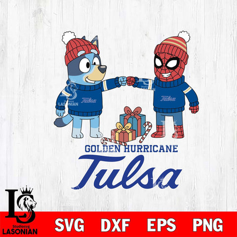 Tulsa Golden Hurricane Bluey With Spider man Christmas File Cut, NCAA SVG DXF EPS PNG FILE, Digital Download,Instant Download, Silhouette