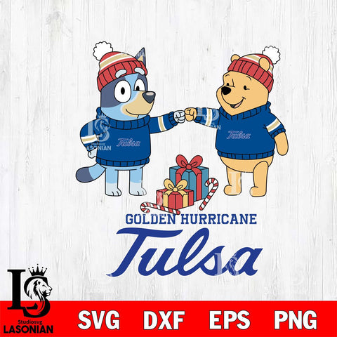 Tulsa Golden Hurricane Bluey With Winnie The Pooh Christmas File Cut, NCAA SVG DXF EPS PNG FILE, Digital Download,Instant Download, Silhouette