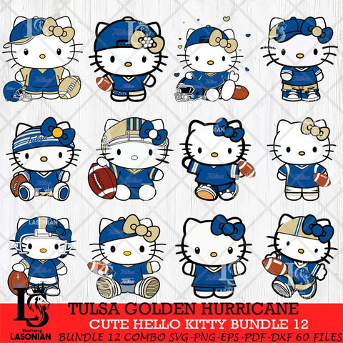 Tulsa Golden Hurricane Cute Hello Kitty Bundle 12 SVG Eps Dxf Png File, NCAA Bundle svg, Digital Download, Instant Download