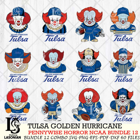 Tulsa Golden Hurricane  Pennywise Horror NCAA Bundle 12 SVG Svg Eps Dxf Png File, Digital Download