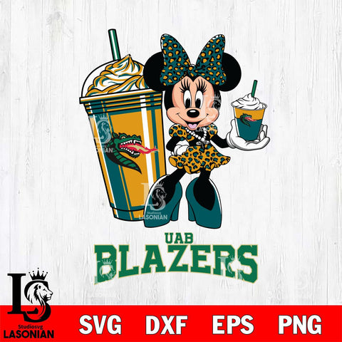 UAB Blazers Minnie Mouse Fan And Coffee Svg Eps Dxf Png File, Digital Download, Instant Download