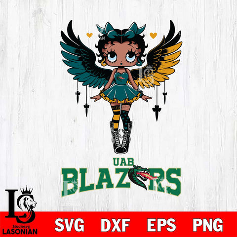 UAB Blazers Anglel Black Fan Girl Betty Boop, Svg Eps Dxf Png File, Digital Download