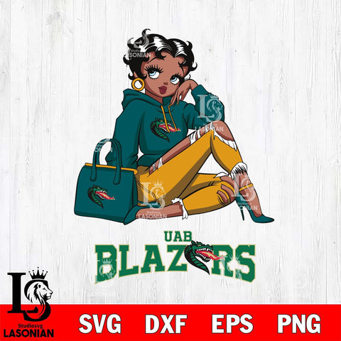 UAB Blazers Awesome Black Fan Girl Betty Boop, Svg Eps Dxf Png File, Digital Download