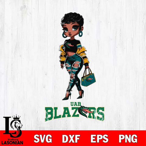 UAB Blazers Beautiful Black Fan Girl, Svg Eps Dxf Png File, Digital Download