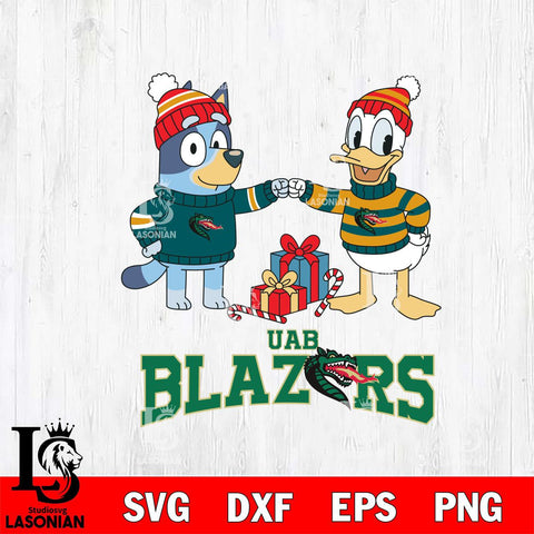 UAB Blazers Bluey With Donald Duck Christmas File Cut, NCAA SVG DXF EPS PNG FILE, Digital Download,Instant Download, Silhouette