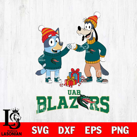 UAB Blazers Bluey With Goofy Christmas File Cut, NCAA SVG DXF EPS PNG FILE, Digital Download,Instant Download, Silhouette