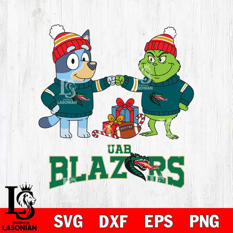 UAB Blazers Bluey With Grinch Christmas File Cut, NCAA SVG DXF EPS PNG FILE, Digital Download,Instant Download, Silhouette