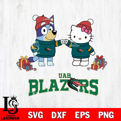UAB Blazers Bluey With Hello kitty Christmas File Cut, NCAA SVG DXF EPS PNG FILE, Digital Download,Instant Download, Silhouette