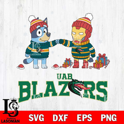UAB Blazers Bluey With Iron man Christmas File Cut, NCAA SVG DXF EPS PNG FILE, Digital Download,Instant Download, Silhouette